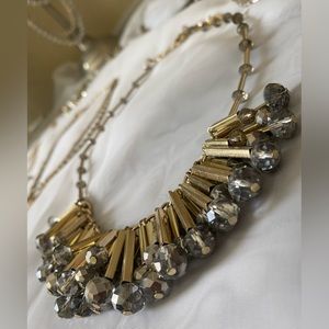 Layered gray and gold toned statement necklace (discounts on necklace bundles)